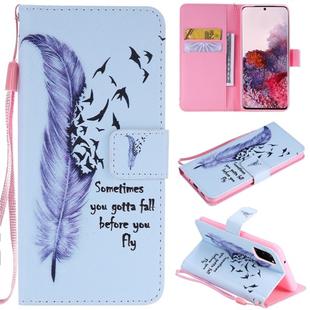 For Galaxy S20 Painting Horizontal Flip Leather Case with Holder & Card Slot & Lanyard(Feather)