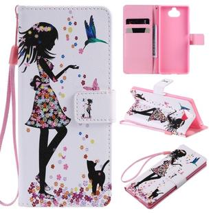 For Sony Xperia 20 Painting Horizontal Flip Leather Case with Holder & Card Slot & Lanyard(Woman and Cat)