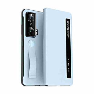 For Honor Magic Vs Side Window View Smart Litchi Pattern Leather Phone Case with Hand Strap(Blue)