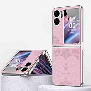 For OPPO Find N2 Flip Litchi Pattern Electroplating Frame Embossed Phone Case(Pink)