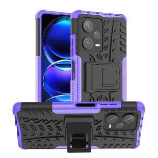 For Xiaomi Redmi Note 12 Pro+ 5G Tire Texture TPU + PC Phone Case with Holder(Purple)