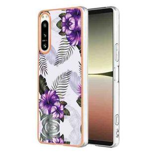 For Sony Xperia 5 IV Electroplating IMD TPU Phone Case(Purple Flower)