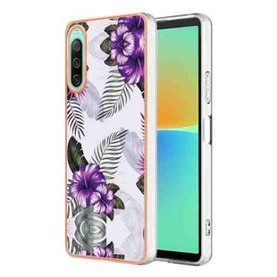 For Sony Xperia 10 IV Electroplating IMD TPU Phone Case(Purple Flower)