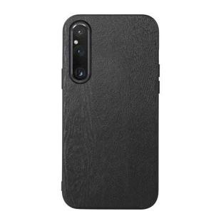 For Sony Xperia 1 V Wood Texture PU Phone Case(Black)