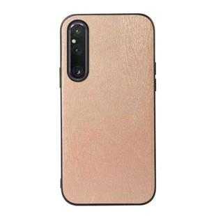 For Sony Xperia 1 V Wood Texture PU Phone Case(Gold)