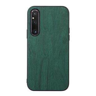 For Sony Xperia 1 V Wood Texture PU Phone Case(Green)