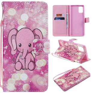 For Galaxy A71 Painting Horizontal Flip Leather Case with Holder & Card Slot & Lanyard(Pink Elephant)