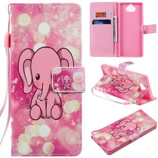 For Sony Xperia 20 Painting Horizontal Flip Leather Case with Holder & Card Slot & Lanyard(Pink Elephant)