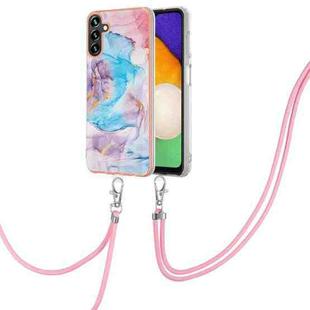For Samsung Galaxy A34 5G Electroplating IMD TPU Phone Case with Lanyard(Blue Marble)
