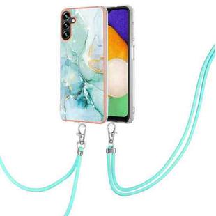 For Samsung Galaxy A34 5G Electroplating Marble IMD TPU Phone Case with Lanyard(Green 003)