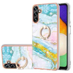 For Samsung Galaxy A34 5G Electroplating Marble IMD TPU Phone Case with Ring Holder(Green 004)