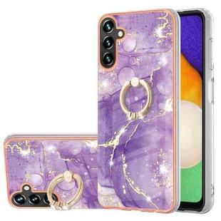 For Samsung Galaxy A34 5G Electroplating Marble IMD TPU Phone Case with Ring Holder(Purple 002)
