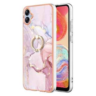 For Samsung Galaxy A04e Electroplating Marble IMD TPU Phone Case with Ring Holder(Rose Gold 005)
