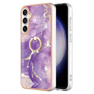 For Samsung Galaxy S23 FE 5G Electroplating Marble IMD TPU Phone Case with Ring Holder(Purple 002)