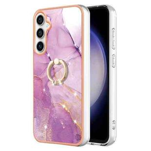 For Samsung Galaxy S23 FE 5G Electroplating Marble IMD TPU Phone Case with Ring Holder(Purple 001)