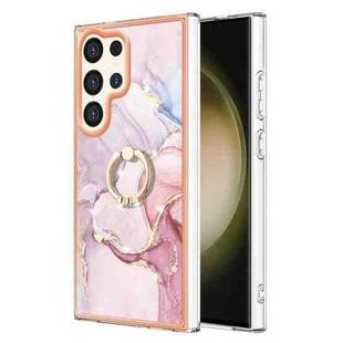 For Samsung Galaxy S24 Ultra 5G Electroplating Marble IMD TPU Phone Case with Ring Holder(Rose Gold 005)