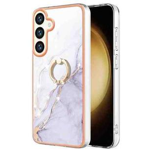 For Samsung Galaxy S24 5G Electroplating Marble IMD TPU Phone Case with Ring Holder(White 006)