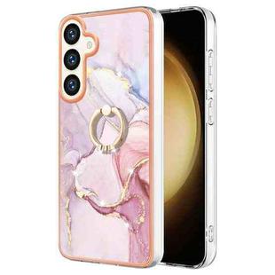 For Samsung Galaxy S24 5G Electroplating Marble IMD TPU Phone Case with Ring Holder(Rose Gold 005)