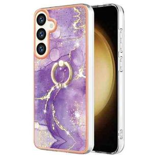 For Samsung Galaxy S24 5G Electroplating Marble IMD TPU Phone Case with Ring Holder(Purple 002)