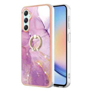 For Samsung Galaxy A25 5G Electroplating Marble IMD TPU Phone Case with Ring Holder(Purple 001)