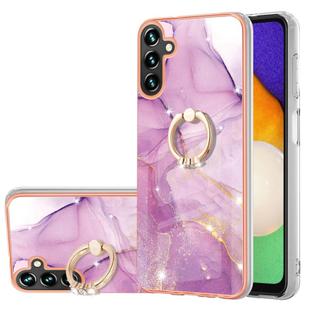 For Samsung Galaxy A35 Electroplating Marble IMD TPU Phone Case with Ring Holder(Purple 001)