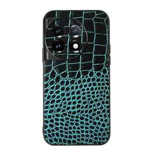 For OnePlus 11R/Ace 2 Crocodile Texture Genuine Leather Phone Case(Cyan)