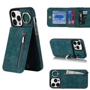 For iPhone 13 Retro Ring and Zipper RFID Card Slot Phone Case(Blue)
