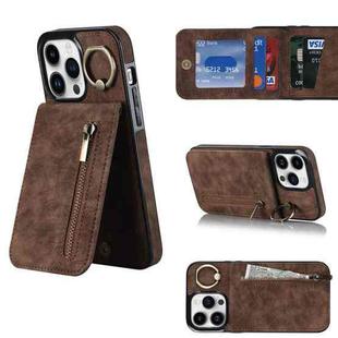 For iPhone 13 Retro Ring and Zipper RFID Card Slot Phone Case(Brown)