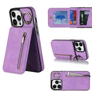 For iPhone 13 Pro Retro Ring and Zipper RFID Card Slot Phone Case(Purple)