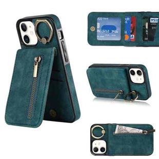 For iPhone 12 Retro Ring and Zipper RFID Card Slot Phone Case(Blue)