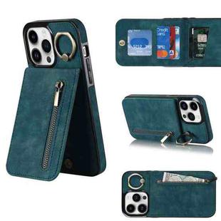 For iPhone 12 Pro Max Retro Ring and Zipper RFID Card Slot Phone Case(Blue)