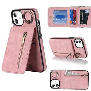 For iPhone 11 Retro Ring and Zipper RFID Card Slot Phone Case(Pink)