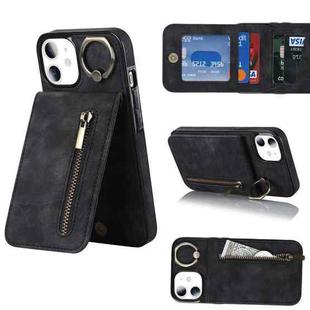 For iPhone 11 Retro Ring and Zipper RFID Card Slot Phone Case(Black)