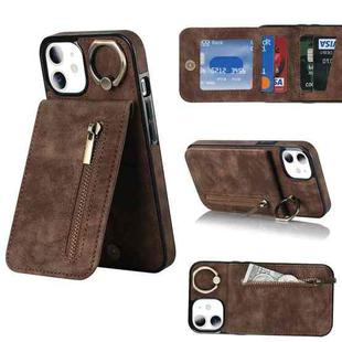 For iPhone 11 Retro Ring and Zipper RFID Card Slot Phone Case(Brown)