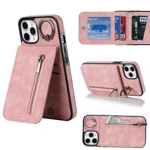 For iPhone 11 Pro Retro Ring and Zipper RFID Card Slot Phone Case(Pink)
