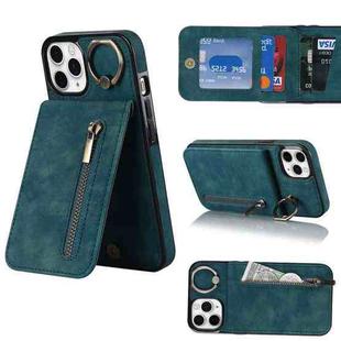 For iPhone 11 Pro Retro Ring and Zipper RFID Card Slot Phone Case(Blue)