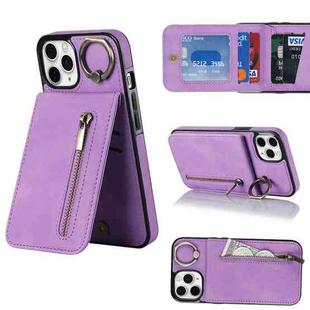 For iPhone 11 Pro Retro Ring and Zipper RFID Card Slot Phone Case(Purple)