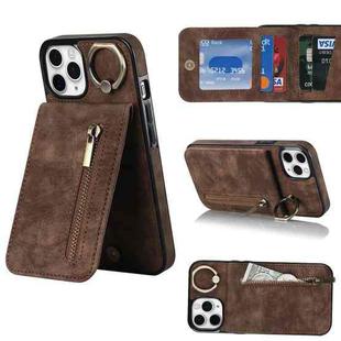 For iPhone 11 Pro Retro Ring and Zipper RFID Card Slot Phone Case(Brown)