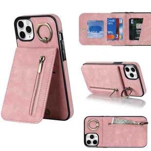 For iPhone 11 Pro Max Retro Ring and Zipper RFID Card Slot Phone Case(Pink)