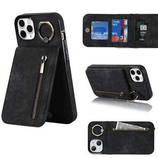 For iPhone 11 Pro Max Retro Ring and Zipper RFID Card Slot Phone Case(Black)