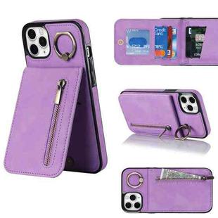 For iPhone 11 Pro Max Retro Ring and Zipper RFID Card Slot Phone Case(Purple)