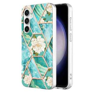For Samsung Galaxy S23 FE 5G Splicing Marble Flower IMD TPU Phone Case(Blue Flower)