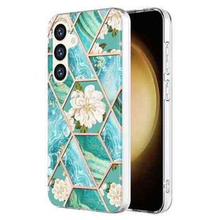 For Samsung Galaxy S24+ 5G Splicing Marble Flower IMD TPU Phone Case(Blue Flower)