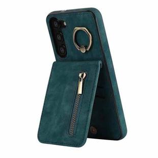 For Samsung Galaxy S23 5G Retro Ring and Zipper RFID Card Slot Phone Case(Blue)