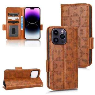 For iPhone 14 Pro Symmetrical Triangle Leather Phone Case(Brown)