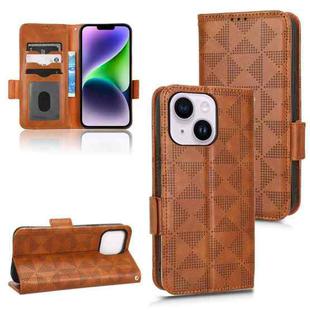 For iPhone 14 Plus Symmetrical Triangle Leather Phone Case(Brown)