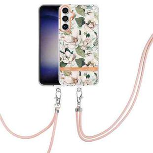 For Samsung Galaxy S23 FE 5G Flowers and Plants Series IMD TPU Phone Case with Lanyard(Green Gardenia)