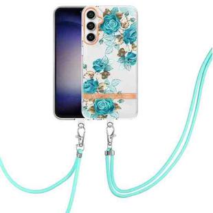 For Samsung Galaxy S23 FE 5G Flowers and Plants Series IMD TPU Phone Case with Lanyard(Blue Rose)