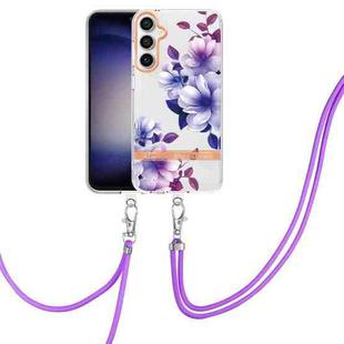 For Samsung Galaxy S23 FE 5G Flowers and Plants Series IMD TPU Phone Case with Lanyard(Purple Begonia)