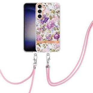 For Samsung Galaxy S23 FE 5G Flowers and Plants Series IMD TPU Phone Case with Lanyard(Purple Peony)